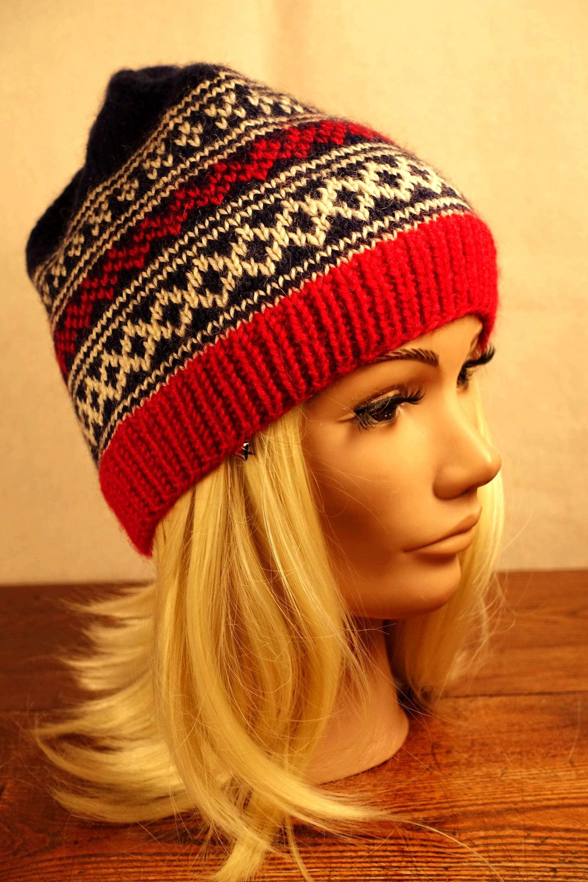 Vintage Maine Moose Beanie Hat Lodgecore Red Black Fair Isle Winter Ski Moose Winter Beanie - Etsy Canada main image 2
