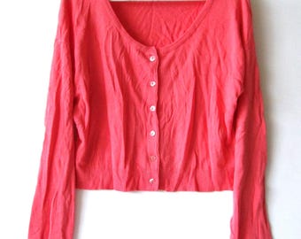 00s Vintage Coral Cardigan Women's  Button Down Cotton Pink Top Spring Summer Fashion Size US 18 UK 20/22 EUR 48/50