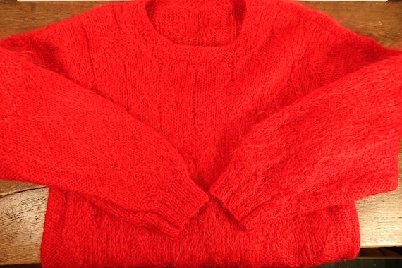 Fabulous MOHAIR Wool Sweater Red Hand Knit Vintag… - image 8