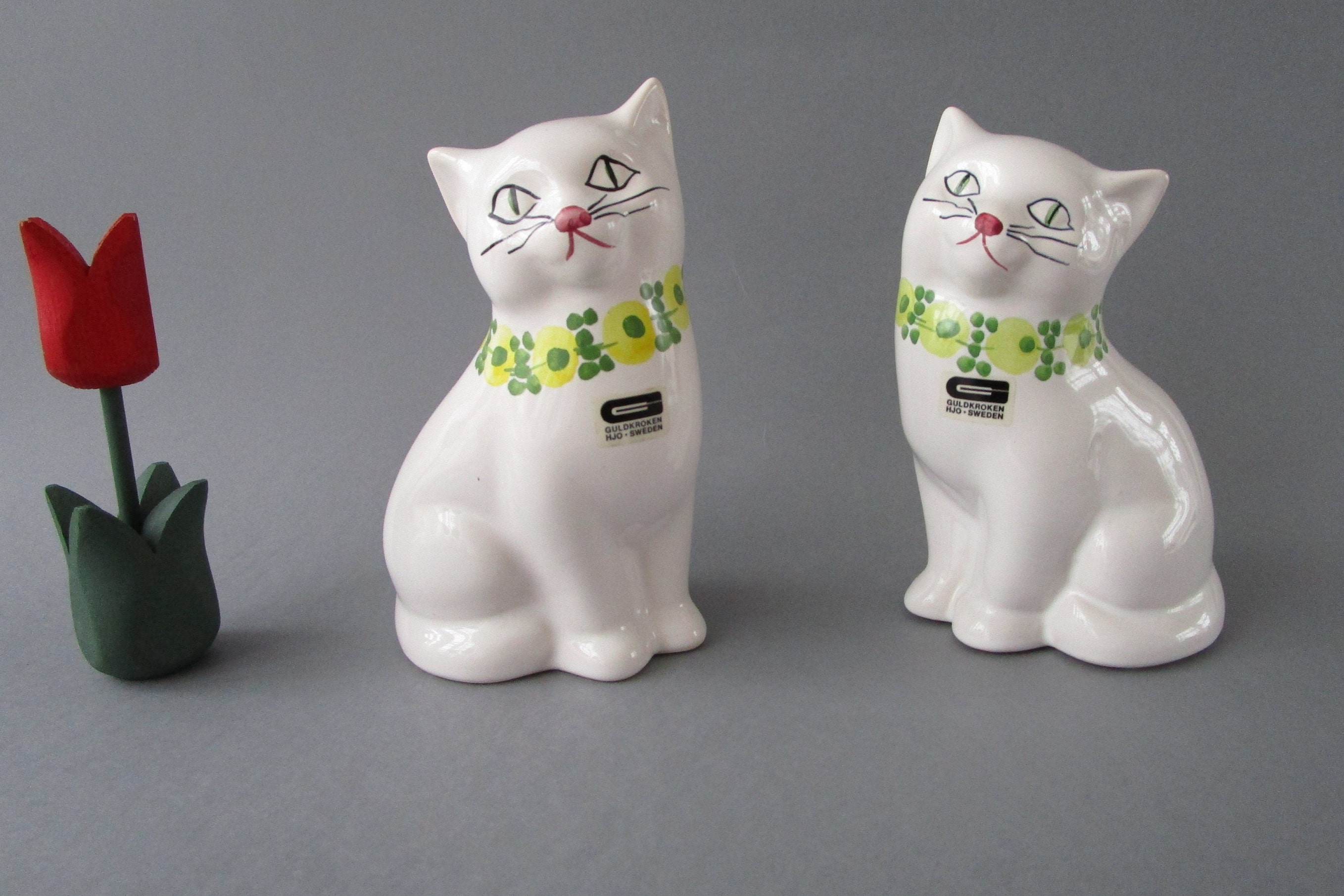 GULDKROKEN HJO スウェーデン製 猫の置物 ペア ホワイト キティ