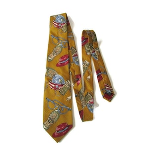 Handsome Kitsch Vintage 100% Silk Tie Mustard Yellow  Blue Red Classic Tie Gift for Him . Gift for Dad . Gift for Boyfriend . Gift for Boss