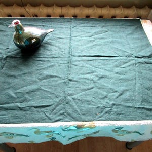 Vintage Linen Tablecloth Natural Linen Table Linens Green White Duck Print Table Cloth Scandinavian Textile Home Decor Kitchen Dining Table