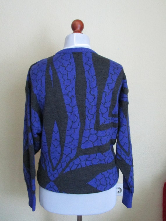 80s Vintage Sweater Womens Blue Black Silk Cashme… - image 4