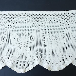 Vintage 1950s Crochet Window Valance French Vintage Kitchen Curtain Handmade Cotton Beige Crochet Lace Café Curtain Shabby Chic Home Décor