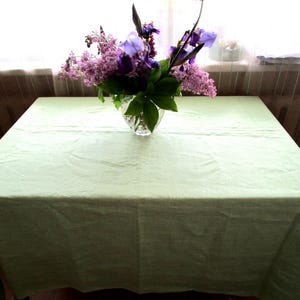Vintage Linen Curtain Panel . Light Green Heavy Linen Long Curtain . Linen Tablecloth . Size H 65&quot; x W 60&quot; / H 165 cm x W 152 cm