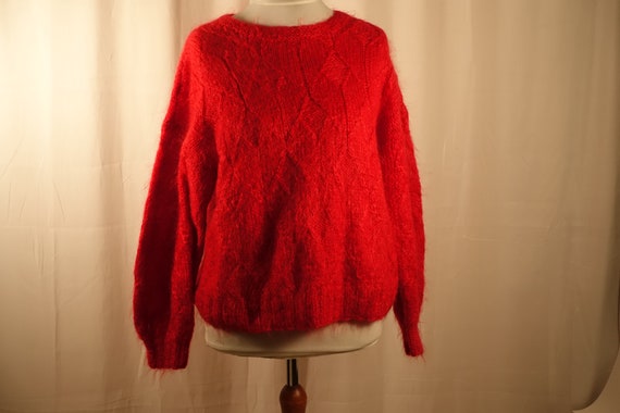 Fabulous MOHAIR Wool Sweater Red Hand Knit Vintag… - image 1