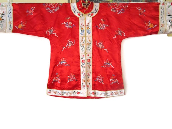 Vintage Chinese Silk Jacket Hand Embroidered Red … - image 10