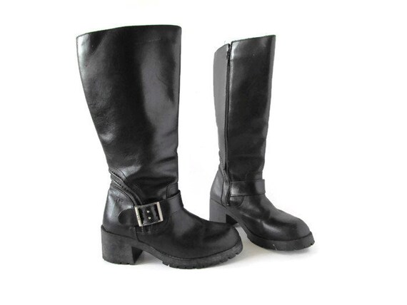 Vintage Leather Boots Black Leather Boots Tall Lea