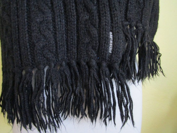 Vintage Black Marimekko Scarf Fringed Made In Fin… - image 7