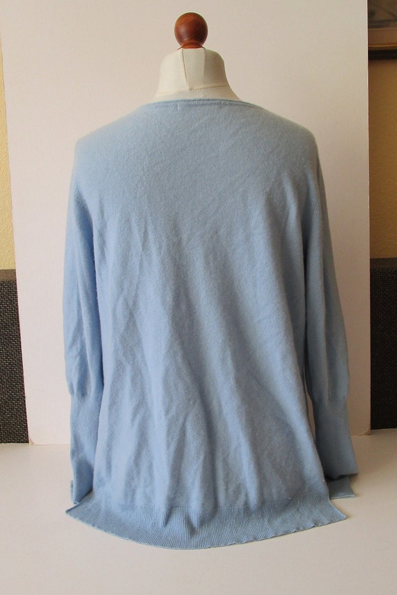 90s Vintage Pure Soft Cashmere Sweater Sky Blue L… - image 6