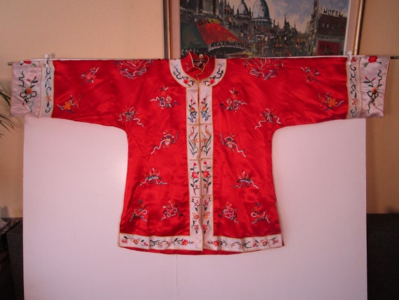 Vintage Chinese Silk Jacket Hand Embroidered Red … - image 9
