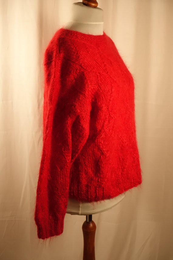 Fabulous MOHAIR Wool Sweater Red Hand Knit Vintag… - image 4