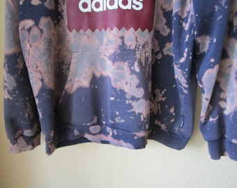 Reworked Hand Bleached Adidas Cotton Hoodie Blue Red Sweatshirt Long Sleeve With Pockets Skater Hoodie Custom Hoodie Unisex Size L Large Etsy Canada