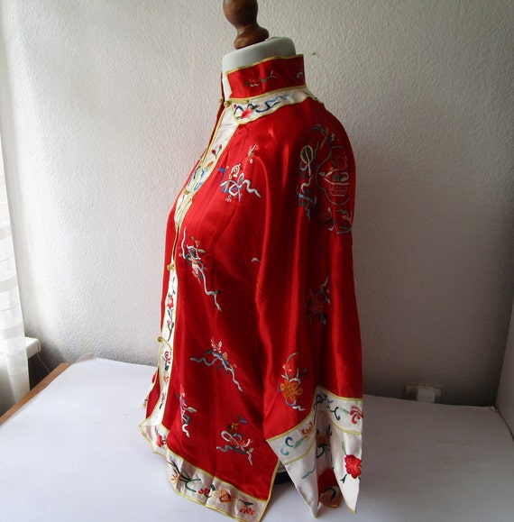 Vintage Chinese Silk Jacket Hand Embroidered Red … - image 5