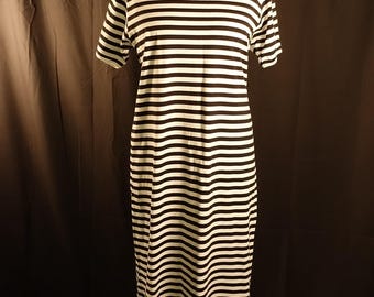 Marimekko Finland Black White Striped Long Nightgown House Dress Classic Simple Scandinavian Design Finnish Design Minimalist Size XS,S or M