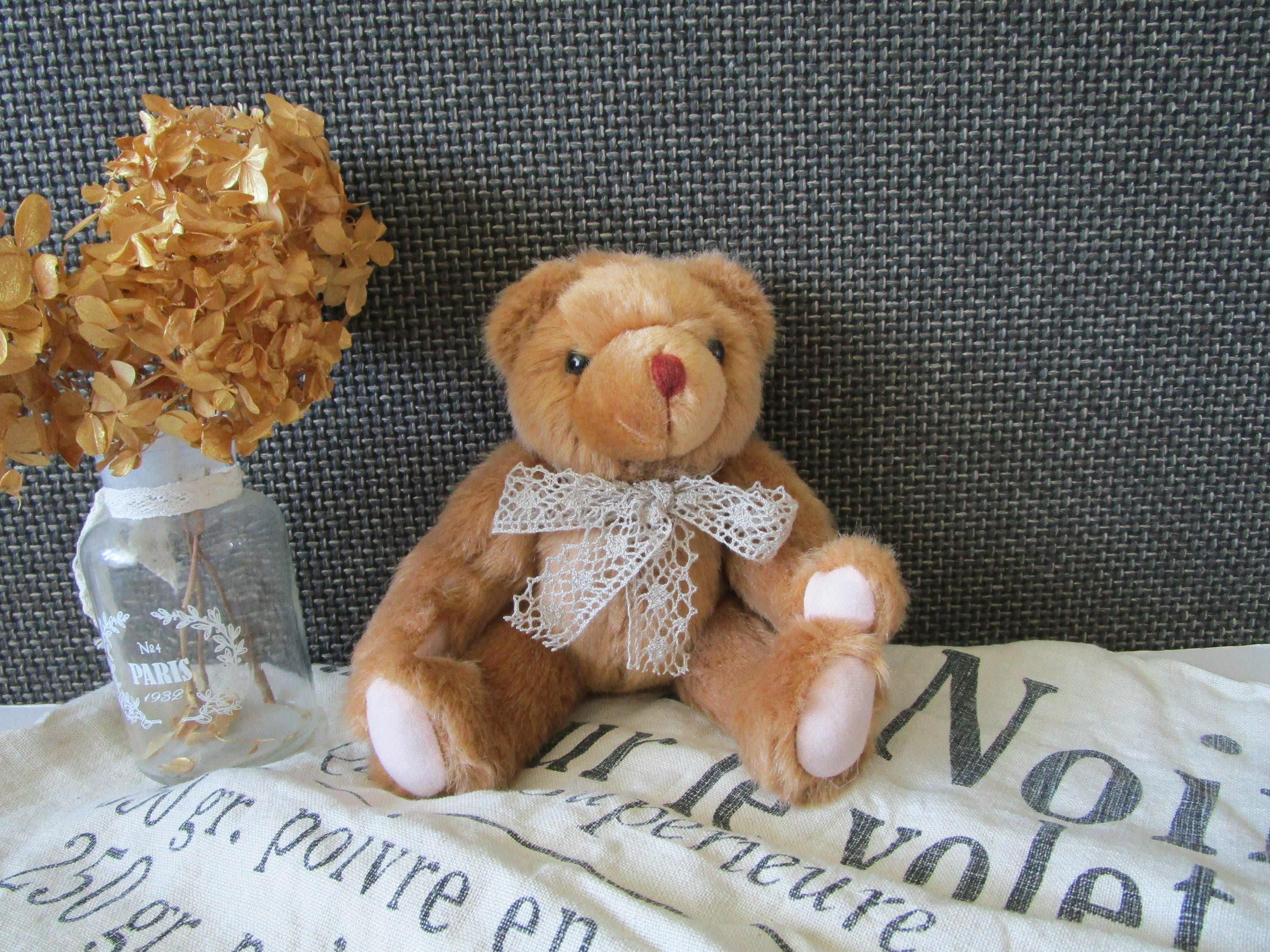 90s Vintage Teddy Bear Plush Brown Stuffed Jointed Bear Home Décor