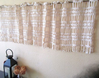 Vintage Crochet Window Valance French Vintage Kitchen Curtain Handmade Cotton Beige Crochet Lace Café Curtain Shabby Chic Home Décor
