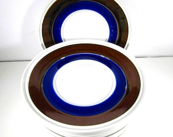 1 Porsgrund Saucer Plate Norway white blue brown Small Plate hand painted 70s vintage Norwegian Plate Dining