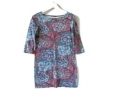 Vintage MARIMEKKO Grey Blue Purple Red Tunic Mini Dress Floral Pattern Scandinavian Design Finnish Design Cotton Size XXS