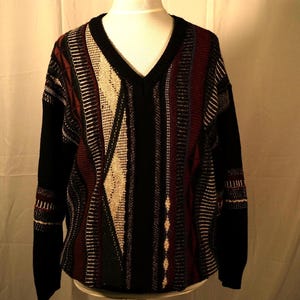 90s Vintage Men&#39;s Jumper Nicola Alberti Made in Italy Men Pullover Sweater Wool Casual Everyday V-Neck Size M Medium