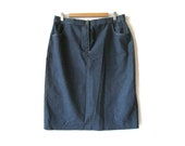 Vintage Denim Skirt Blue Jeans Skirt Indigo Pencil Skit Side Pockets Back Slit Stretch Denim Size Women 39 s Ladies UK 18 Length 69 cm 27 in