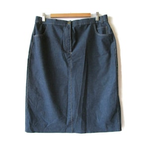 Vintage Denim Skirt Blue Jeans Skirt Indigo Pencil Skit Side Pockets Back Slit Stretch Denim Size Women's Ladies UK 18 Length 69 cm 27 in