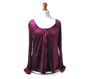 Feminine Bohemian Purple Velvet Top. Boho Blouse. Boho Top. Hippie Top. 00s Vintage Top. Woman Size UK 16 Eur 44 US Large L