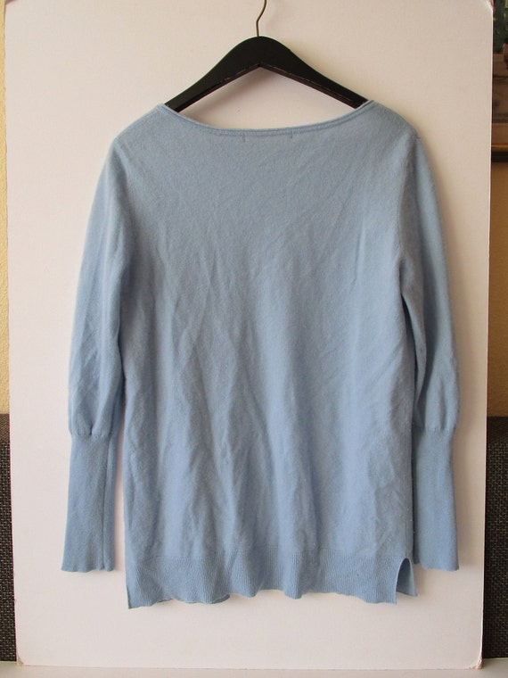 90s Vintage Pure Soft Cashmere Sweater Sky Blue L… - image 4