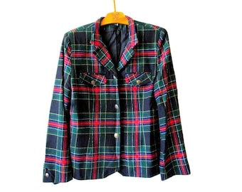 Vintage Tartankavaj Rutig kavaj Boxig kavaj Klassisk kavaj Röd Grön Blå Rutig kavaj Ullblandad kavaj Damkavaj storlek L Stor