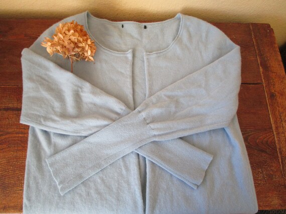 90s Vintage Pure Soft Cashmere Sweater Sky Blue L… - image 9