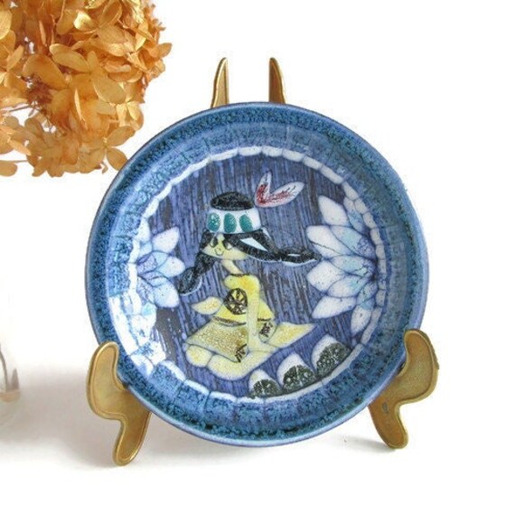 【Made in sweden】Tilgmans Keramik　壁掛けプレート Vintage TILGMANS Sweden Ceramic Girl Plate Bowl Wall Hanging
