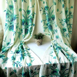 Gorgeous MCM Vintage Curtains, Curtain Panel Pair Mid Century Modern Blue White Green 81&#39;&#39;x56&#39;&#39; each Scandinavian Design Living Bed Room