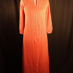 60s, 70s Vintage Marimekko Finland Maxi Dress Orange Long Dress Patterned Scandinavian Finnish Design Size M Medium Woman