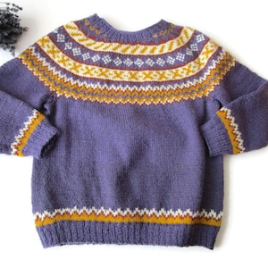 Purple Fair Isle Sweater Child Girl Kids Icelandic Sweater Vintage Sweater Wool Scandinavian Jumper Gift Idea For Girl Size 3 years approx.