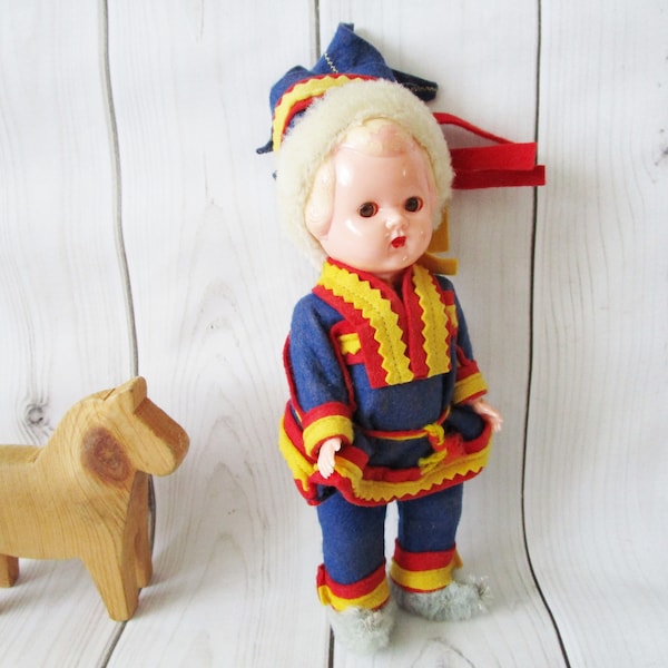 Vintage Saami Lapland Doll In Traditional Ethnic Sami Lappi National Dress Costume Collectible Folk Doll Rare Finland