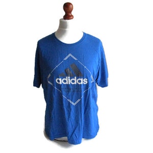 Y2K Vintage T-shirt Blue White Big Logo Short Sleeve Crew Neck Cotton Sportswear Streetstyle Hipster Menswear Size Men L Large