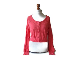 00s Vintage Coral Cardigan Womens Cardigan Button Down Cardigan Cotton Cardigan Pink Top Spring Summer Fashion Size US 18 UK 20/22 Eur 48/50
