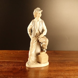 Vintage LLADRO Nao Young Boy & Shoe Shine Box and Fire Hydrant Collectible Porcelain Figurine 10 Tall Made in Spain image 1