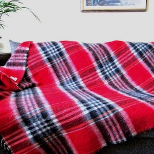 Luxurious DEWOLD Norway Mohair Wool Throw Blanket 57''X82.5" Red Plaid Vintage Woolen Throw Blanket  Norwegian Scandinavian Bedspread