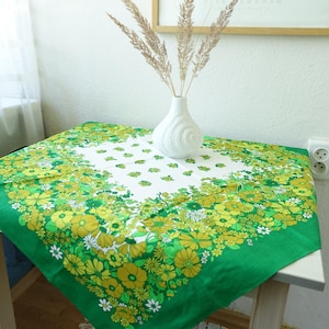 50er Jahre Vintage Tischdecke Skandinavisch grün gemustert Blumenmuster Tischdecke Mid Century Modern Retro Größe 92cm x 84cm