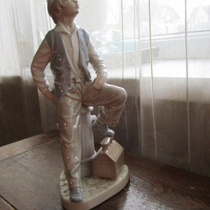 Vintage LLADRO Nao Young Boy & Shoe Shine Box and Fire Hydrant Collectible Porcelain Figurine 10 Tall Made in Spain image 8