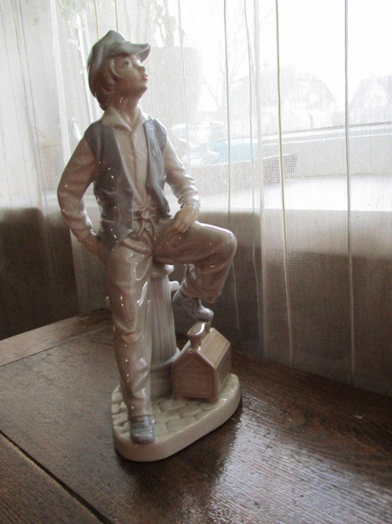 Vintage LLADRO Nao Young Boy & Shoe Shine Box and Fire Hydrant Collectible Porcelain Figurine 10 Tall Made in Spain image 8