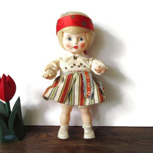 Antique Swedish Doll In Traditional Ethnic National Dress Costume Collectible Vintage Scandinavian Folk Doll 10 inch  tall