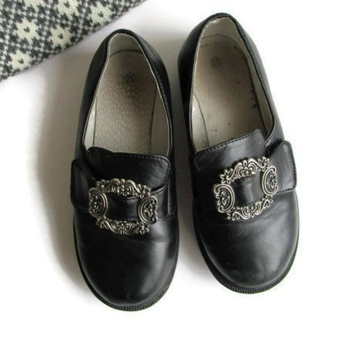 Norwegian BUNAD Shoes Black Leather Shoes With Silver Metal - Etsy