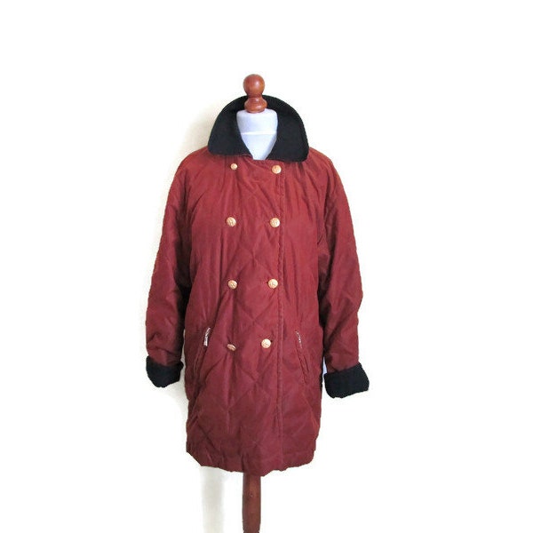 Vintage des années 90 Designer ESCADA Parka veste pour femme printemps automne rouille brun coupe ample avec capuche bordée de laine boutons or Allemagne M