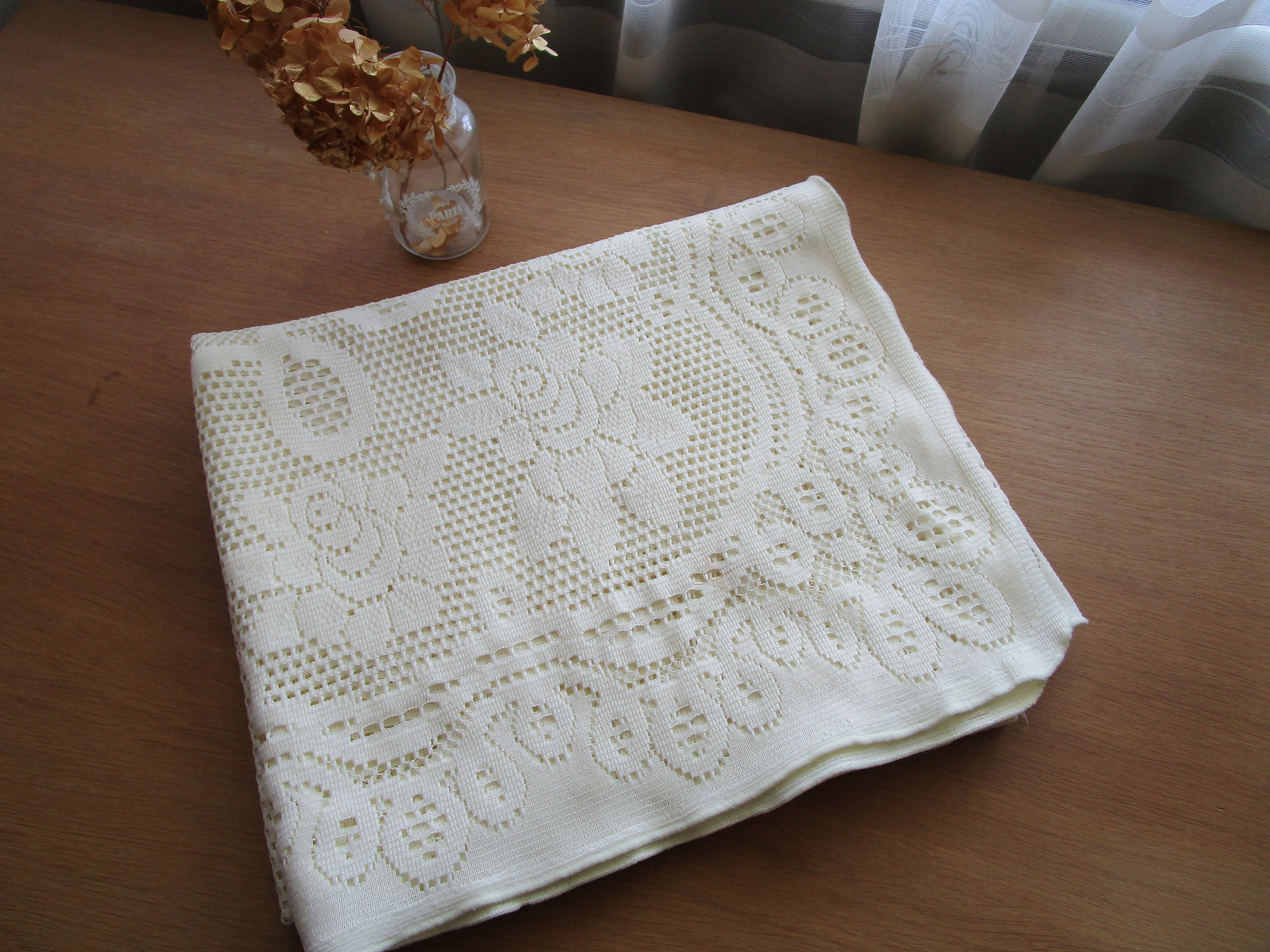 ヴィンテージ フレンチ レース テーブルクロス クリーム アイボリー