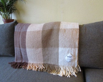 100% Norway Natural Wool Throw Blanket 172x143cm Beige Brown Plaid Pure Woolen Hand Woven Throw Vintage Norwegian Scandinavian Home Décor