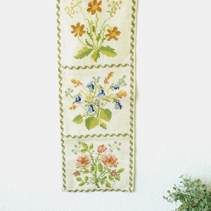 50s Vintage Handmade Swedish Scandinavian Wall Hanging Hand Stitched Embroidery Country Folk art Home Décor in Yellow Orange Green  Sweden