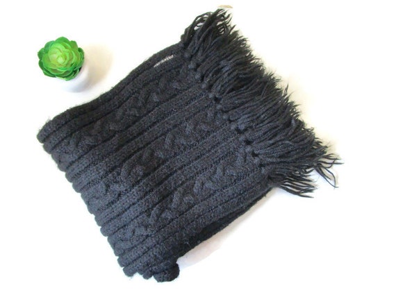 Vintage Black Marimekko Scarf Fringed Made In Fin… - image 2