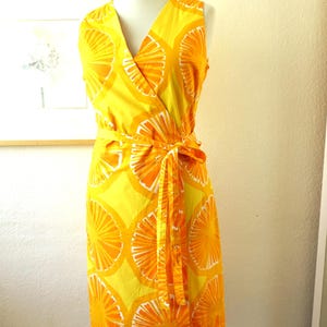 VTG Original Marimekko Finland dress Yellow Orange Mika Piirainen Design Cotton Summer Sun Dress Size EU 38, US S-M Small-Medium